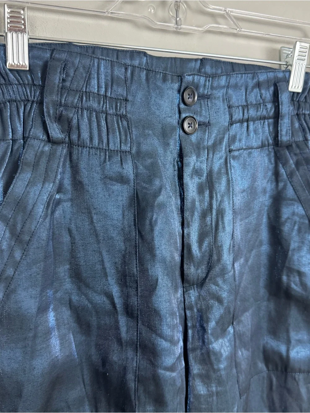 CURRENT AIR | Metallic Navy Blue High-Waist Paperbag Shorts Women’s Size Small
